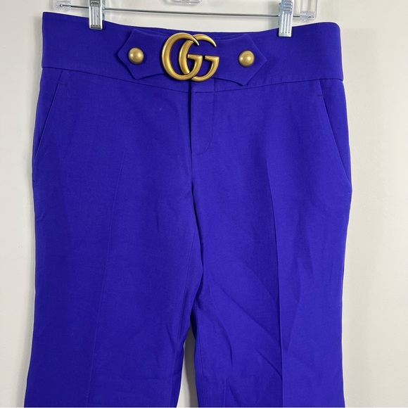 Gucci Cady Crepe GG Belt Buckle Wool Silk Trouser Size 42 NWT Violet Indigo - Picture 2 of 7